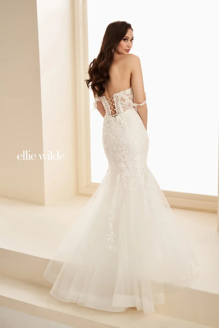 open lace back dress Ellie Wilde EW120084 Size 00 Ivory Corset Prom Dress Bridal Mermaid