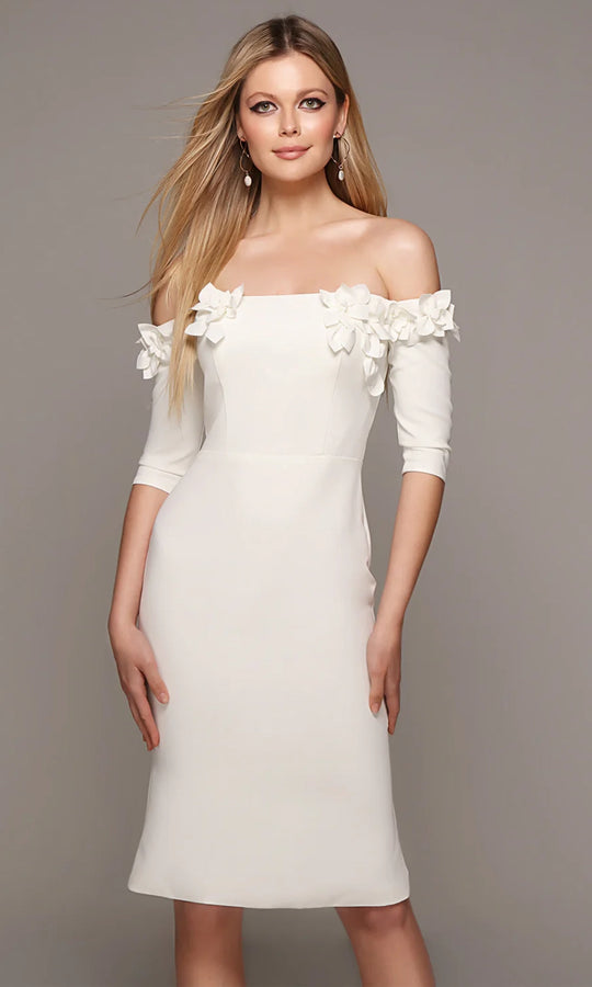 Alyce Paris 70003 - Off Shoulder Fitted Dress with Floral Accents