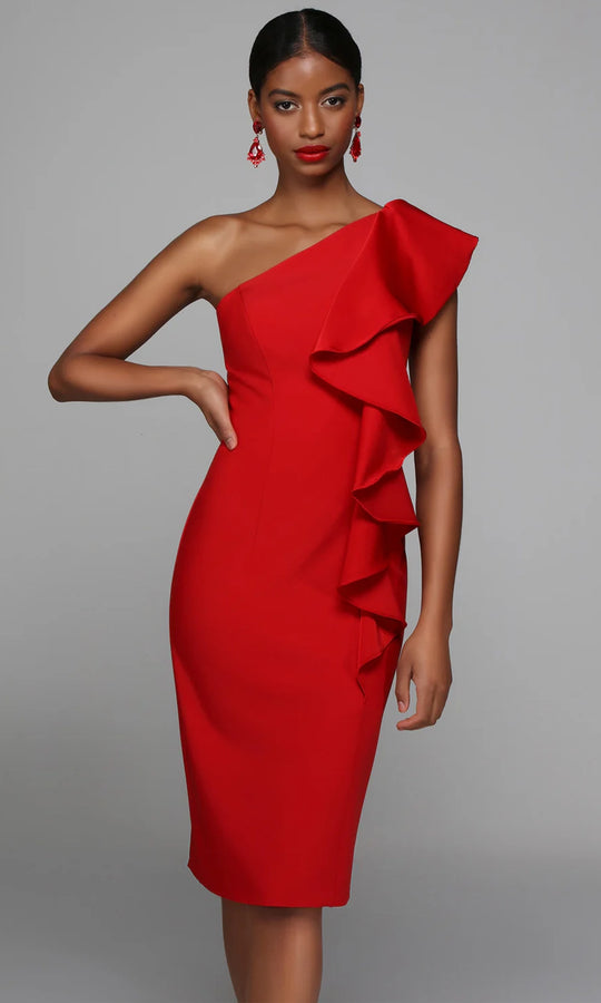 Alyce Paris 70008 - One Shoulder Crepe Dress with Ruffle