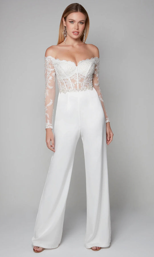 Alyce Paris 70018 - Embroidered Bodice Sheer Sleeves Jumpsuit
