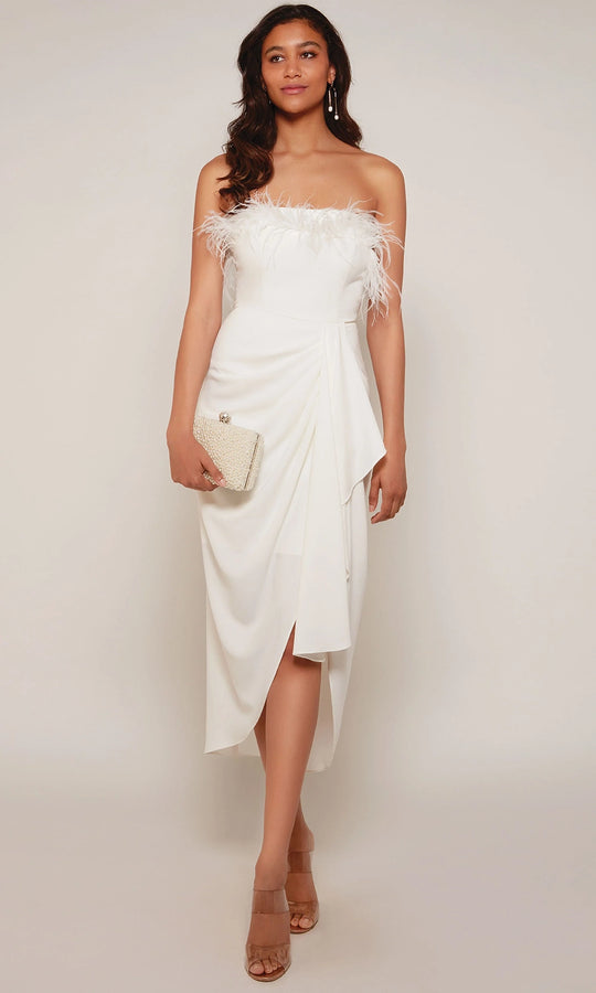 Alyce Paris 70034 - Strapless Feather Accent Tea-Length Dress
