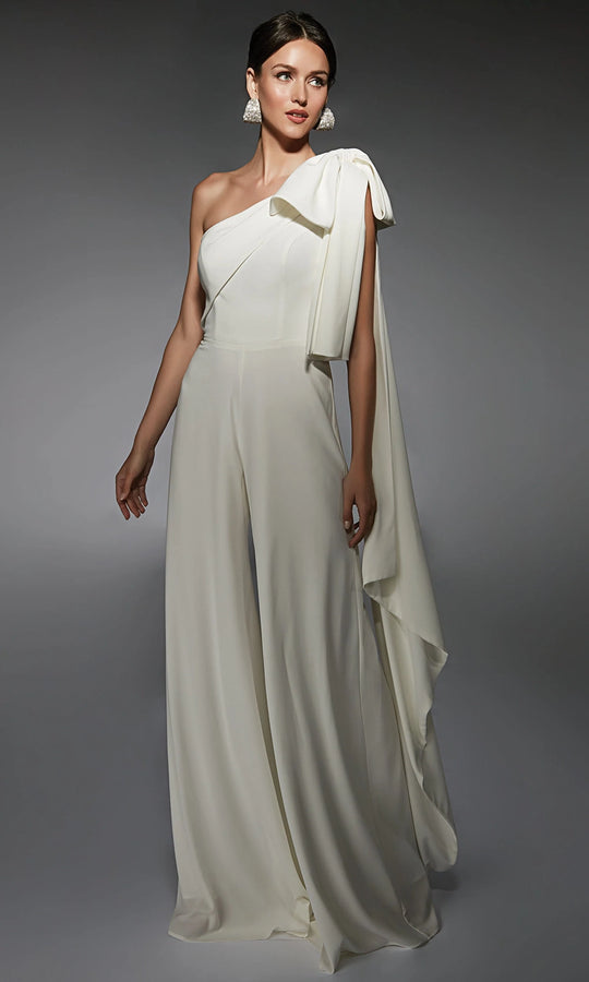 Alyce Paris 70065 - Bow Shoulder Wide-Leg Jumpsuit