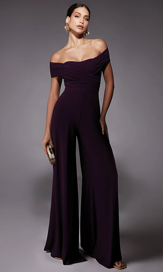 Alyce Paris 70067 - Elegant Off Shoulder Ruched Jumpsuit
