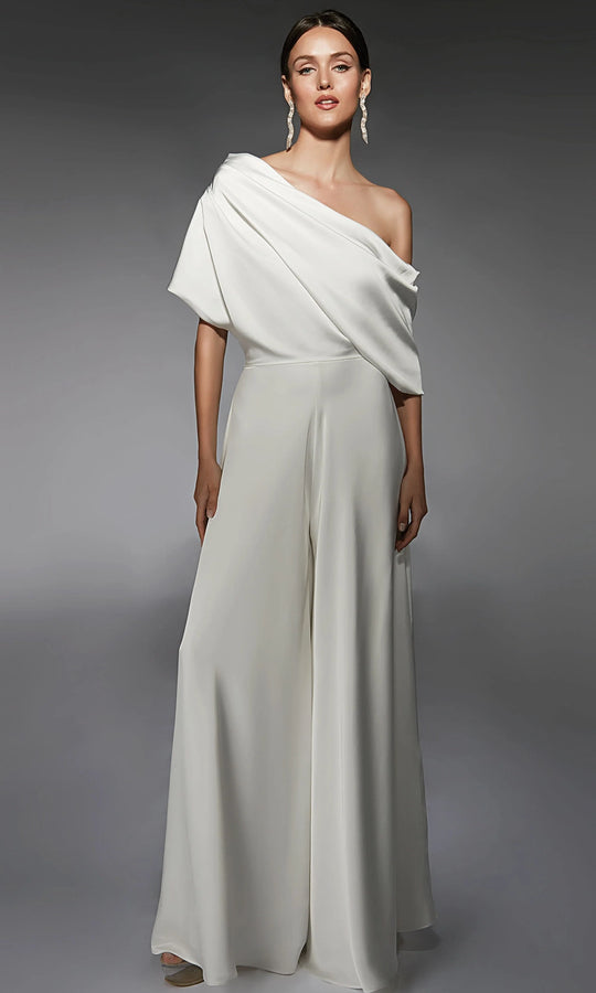 Alyce Paris 70072 - Draped Asymmetric Satin Jumpsuit