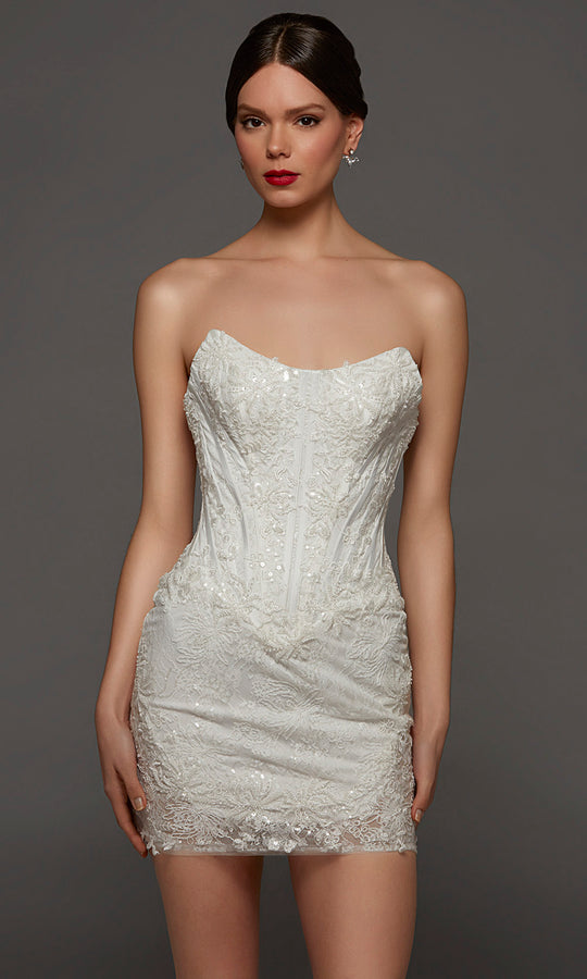 Alyce Paris 70116 - Lace Bodice Strapless Bridal Mini Dress