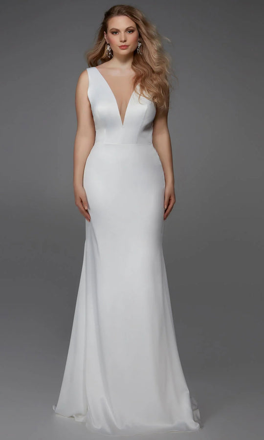 Alyce Paris 7019 - Plunging V-Neck Bridal Gown with Ruffle Overskirt