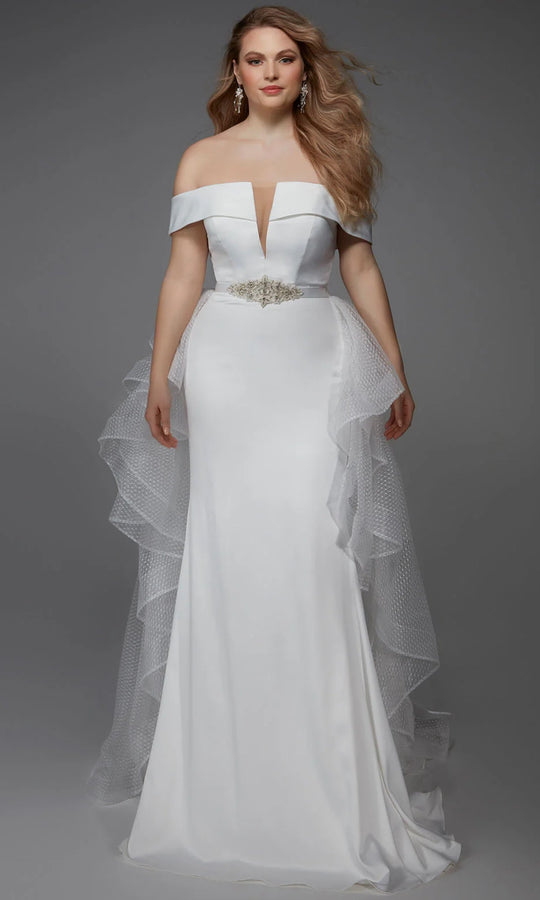Alyce Paris 7020 - Off Shoulder Dot Net Overskirt Bridal Gown
