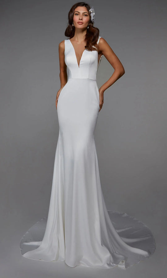 Alyce Paris 7021 - Plunging V-Neck Sleek Trumpet Dress