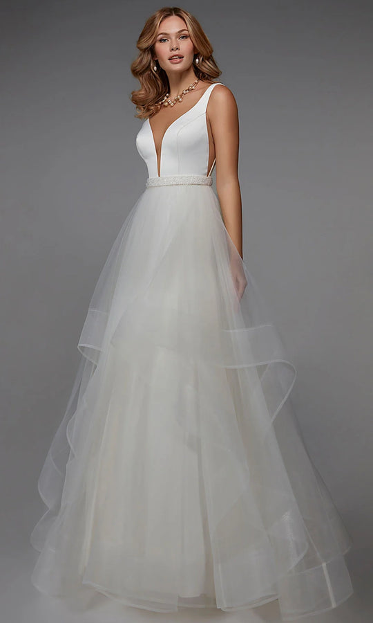 Alyce Paris 7022 - Layered Dot Net Skirt V-Neck Gown