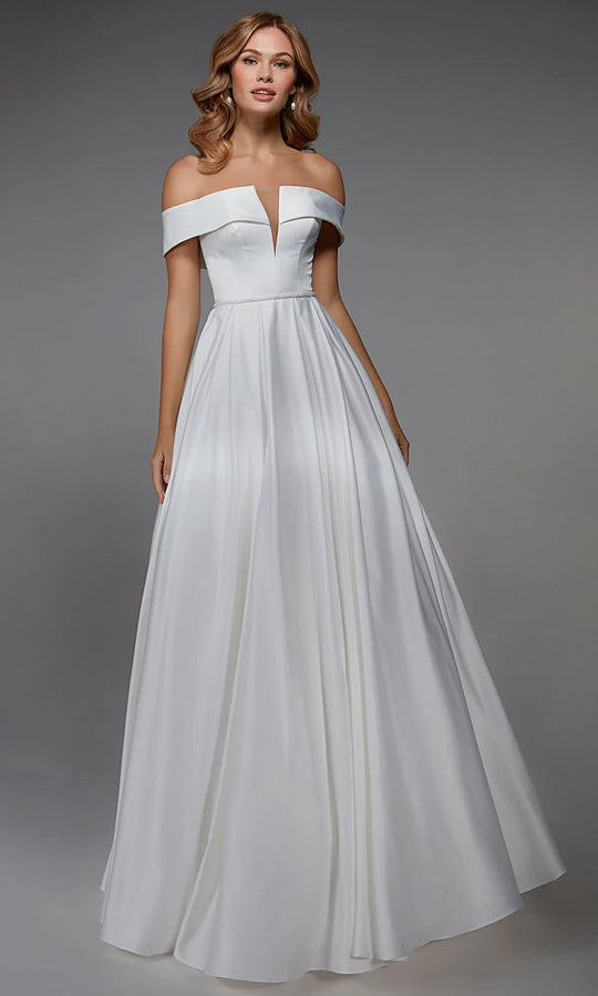 Alyce Paris 7023 - Off Shoulder Box Pleated A-Line Gown