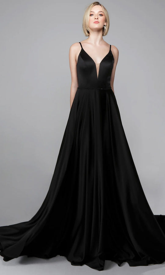 Alyce Paris 7024 - Plunging A-line Dress with Button Back