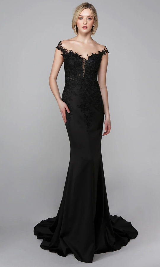Alyce Paris 7026 - Off Shoulder Sheath Gown with Floral Lace