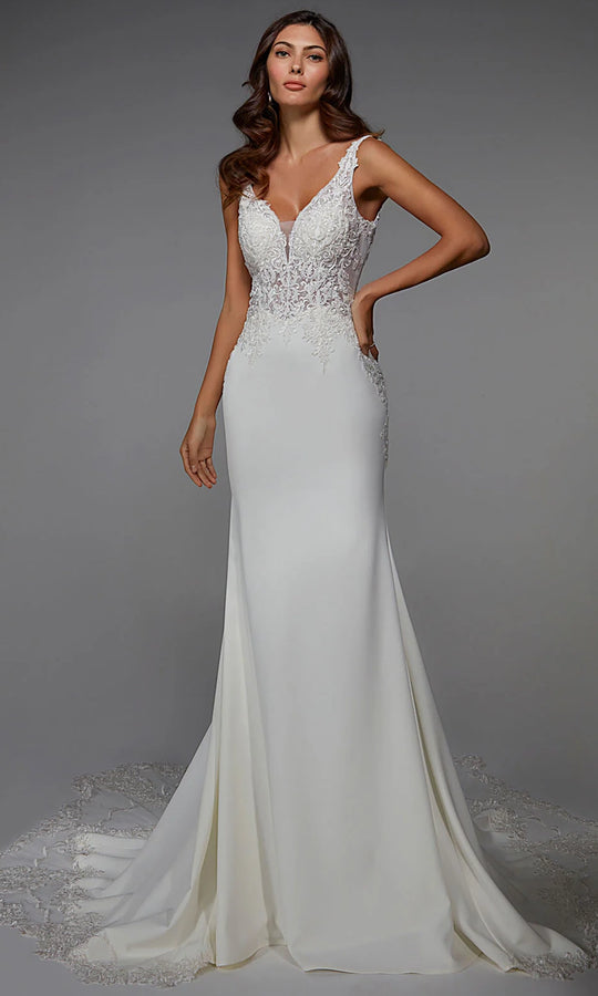 Alyce Paris 7027 - Lace Bodice Sheath Gown with Petal Train