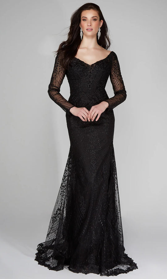 Alyce Paris 7030 - Long Sleeve Embroidered Tulle Dress