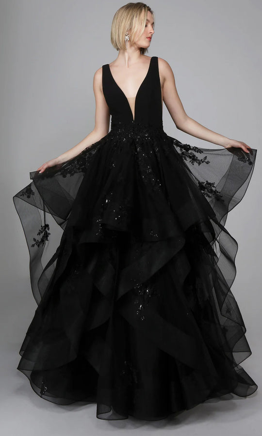 Alyce Paris 7040 - Lace Appliqued Ruffle Tulle Ballgown