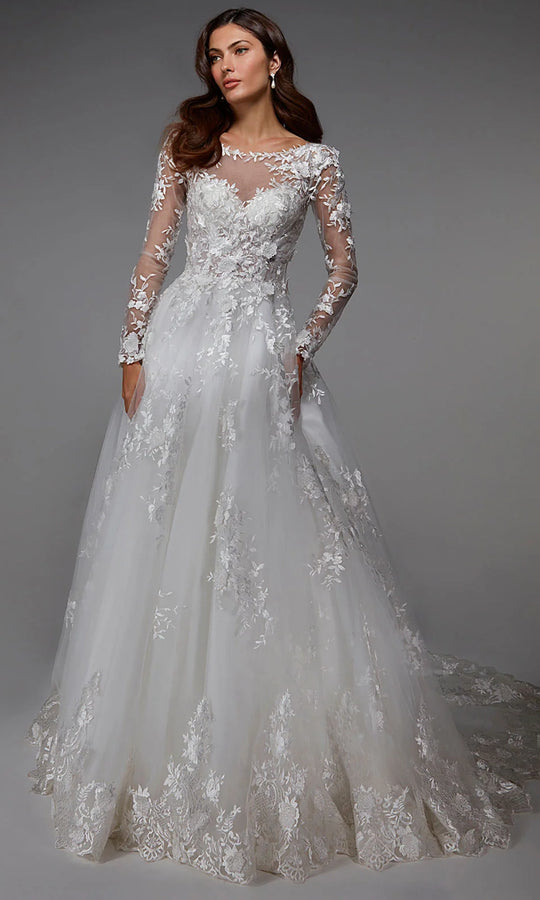 Alyce Paris 7046 - Long Sleeve Embroidered A-Line Gown