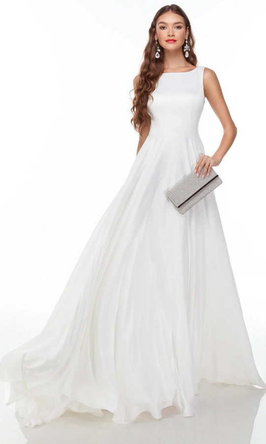 Alyce Paris 7053 - Bateau Neck Satin A-Line Bridal Gown