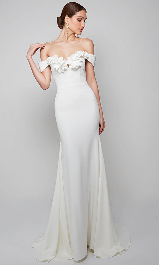 Alyce Paris 7062 - Off Shoulder Floral Appliqued Gown