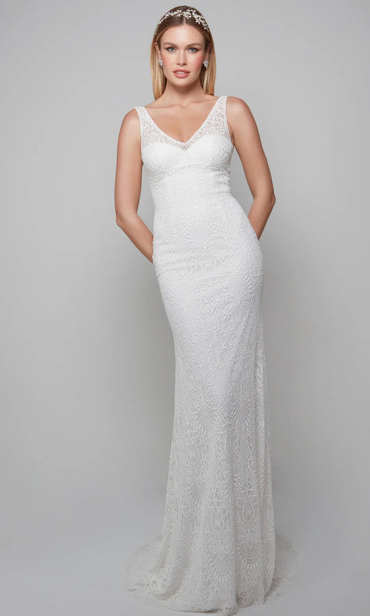 Alyce Paris 7075 - Lace Tulle Sheath Gown with V-Back
