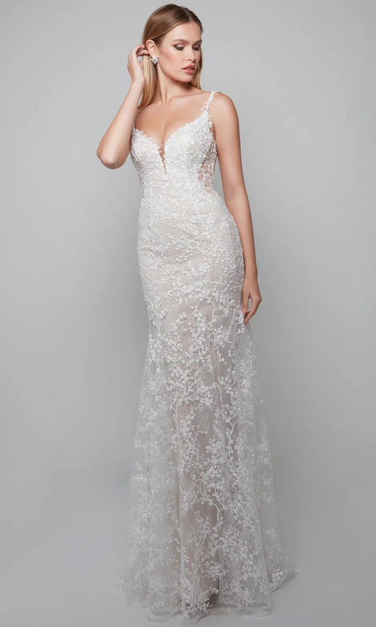 Alyce Paris 7077 - Fitted V-Neck Dress with Lace Applique