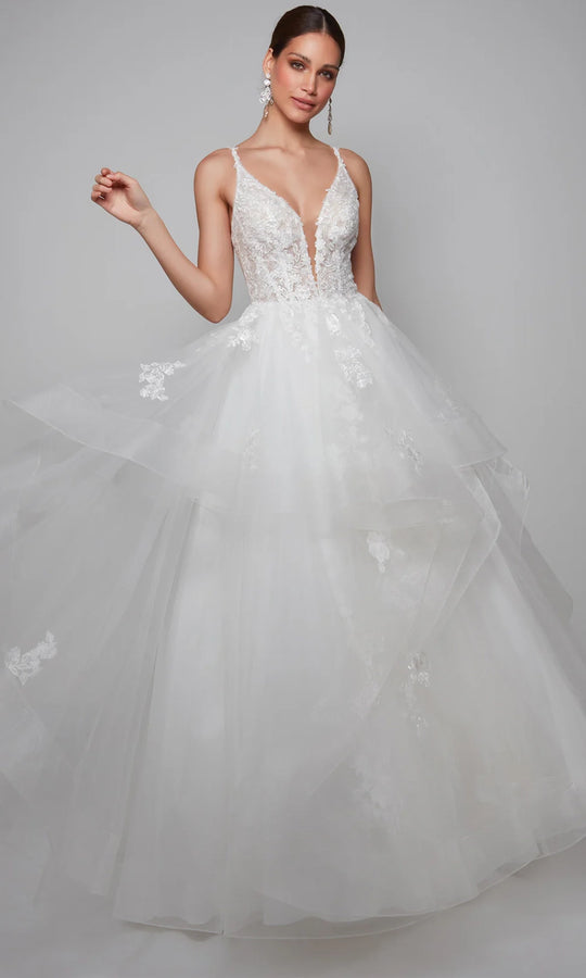Alyce Paris 7080 - Sheer Appliqued Bodice Layered Ballgown