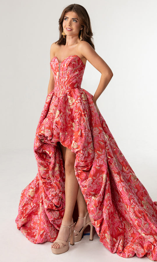 Rachel Allan 70928 - Strapless Floral Jacquard High Low Gown