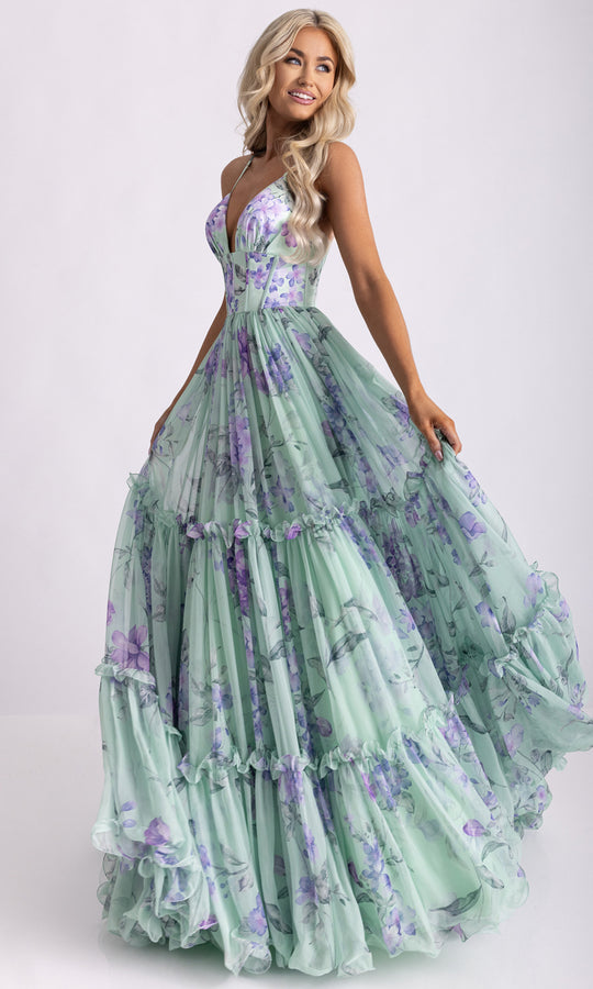 Rachel Allan 70935 - Floral Tiered A-Line Evening Gown