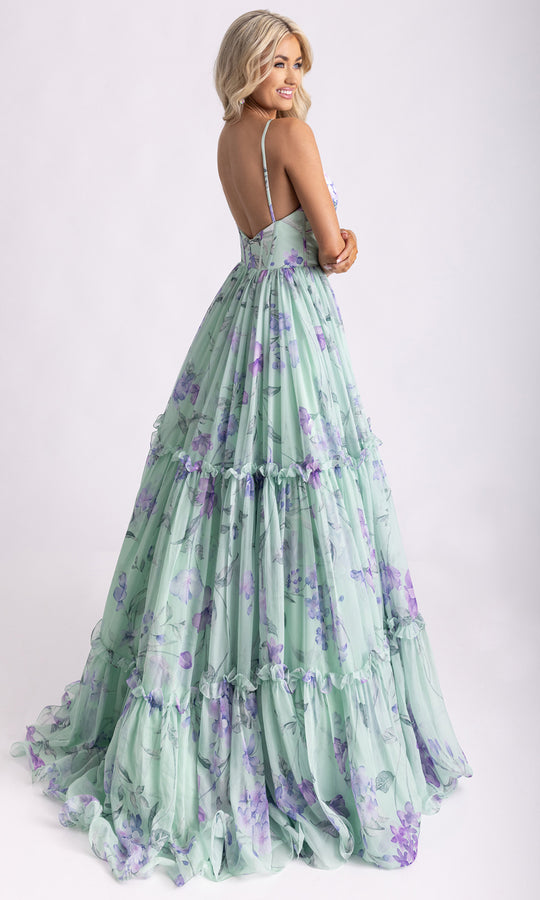 Rachel Allan 70935 - Floral Tiered A-Line Evening Gown