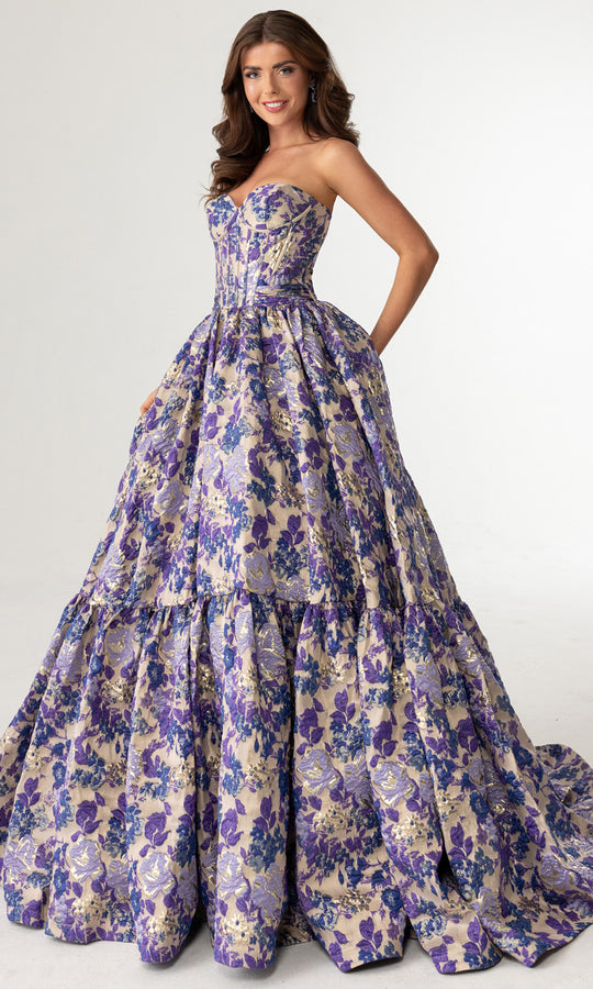 Rachel Allan 70939 - Floral Texture Tiered A-Line Prom Gown