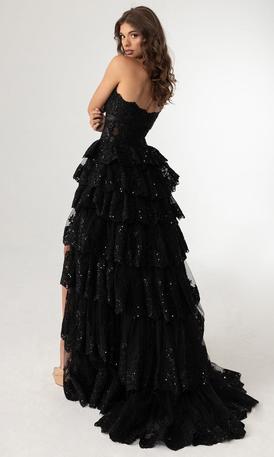 Rachel Allan 70944 - Lace Applique Tiered High Low Evening Gown
