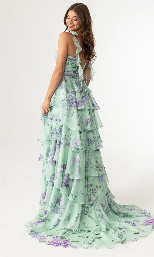 Rachel Allan 70953 - Floral Print Tiered A-Line Evening Gown