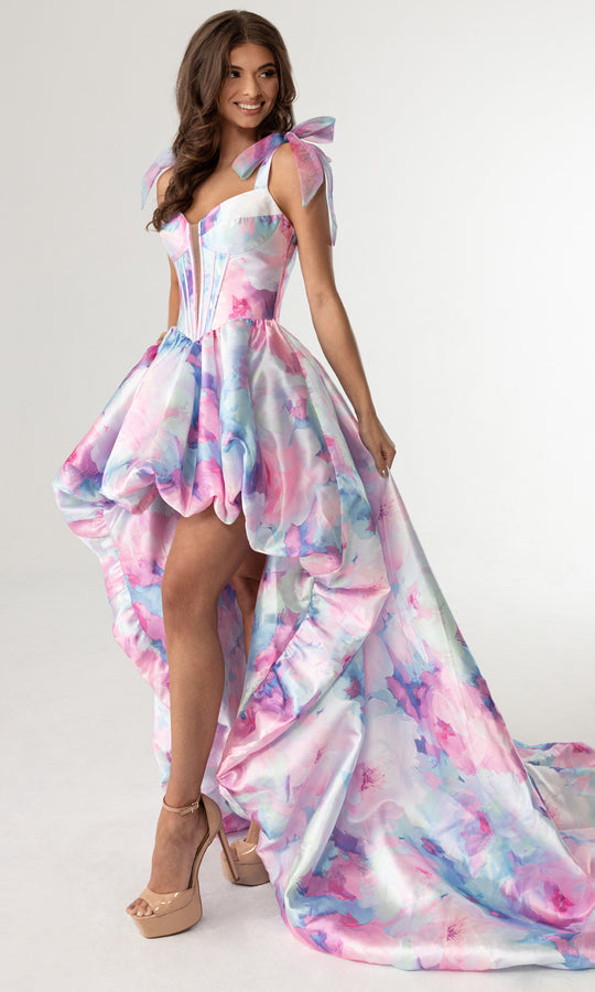 Rachel Allan 70960 - Watercolor Print High Low Strapless Gown