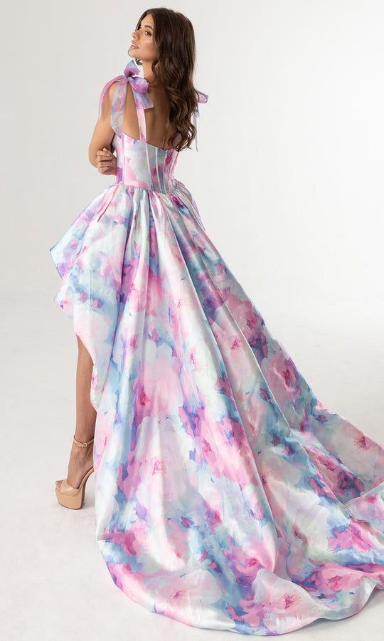 Rachel Allan 70960 - Watercolor Print High Low Strapless Gown