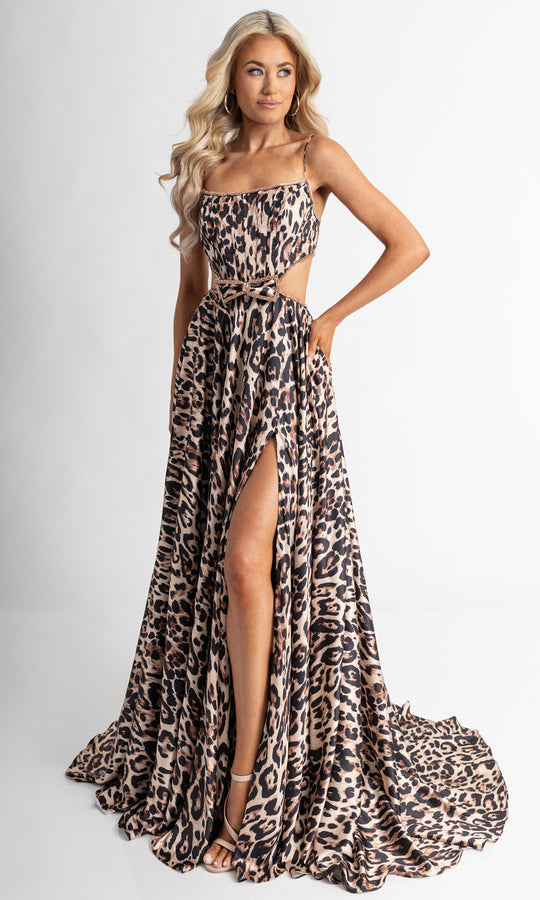 Rachel Allan 70963 - Animal Print Cutout A-Line Evening Gown