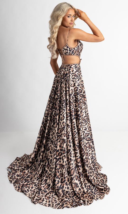 Rachel Allan 70963 - Animal Print Cutout A-Line Evening Gown