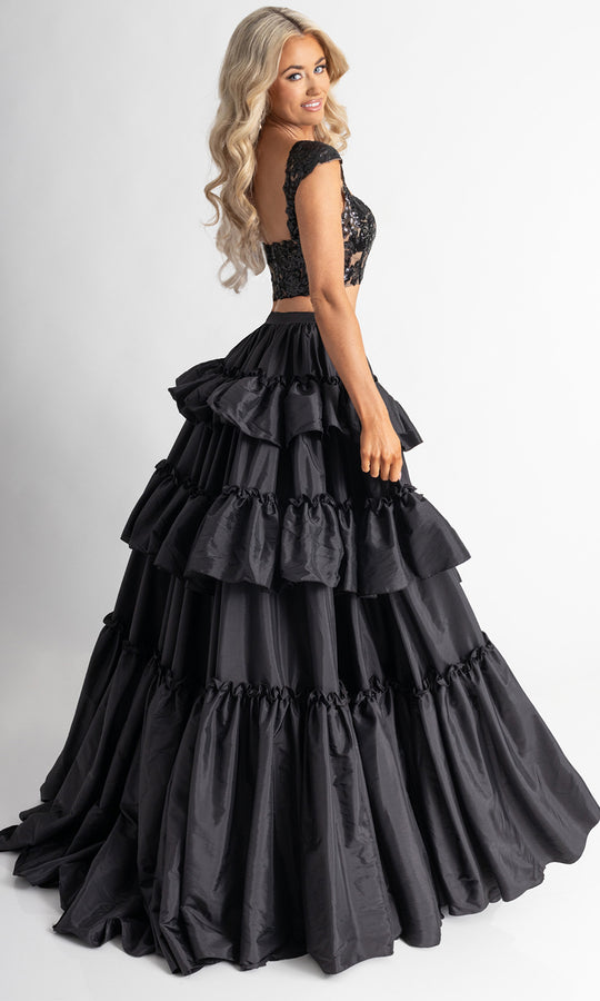 Rachel Allan 70966 - Two-Piece Tiered High Slit Prom Gown