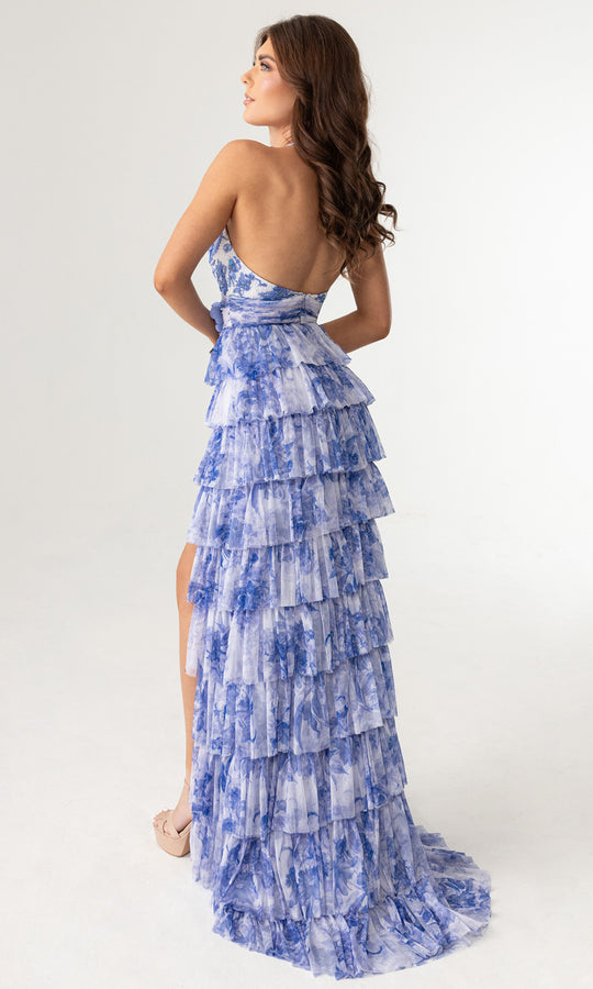 Rachel Allan 70985 - Plunging Halter Floral Tiered Evening Gown