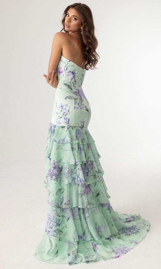 Rachel Allan 70995 - Floral Print Tiered Trumpet Evening Gown