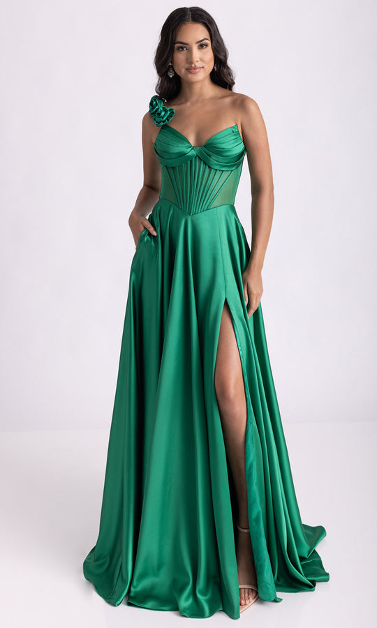 Rachel Allan 71004 - Corset Bodice Floral Shoulder Evening Gown