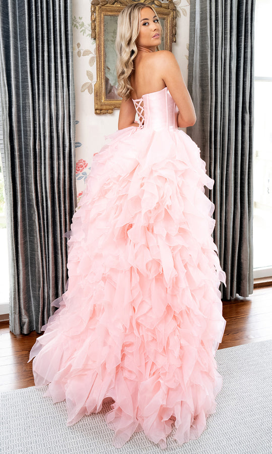 Rachel Allan 71018 - Organza Ruffle Ballgown with Corset Bodice