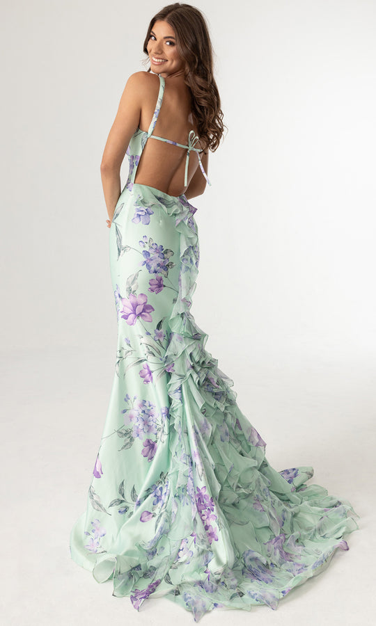 Rachel Allan 71023 - Sweetheart Floral Evening Gown with Ruffle Back