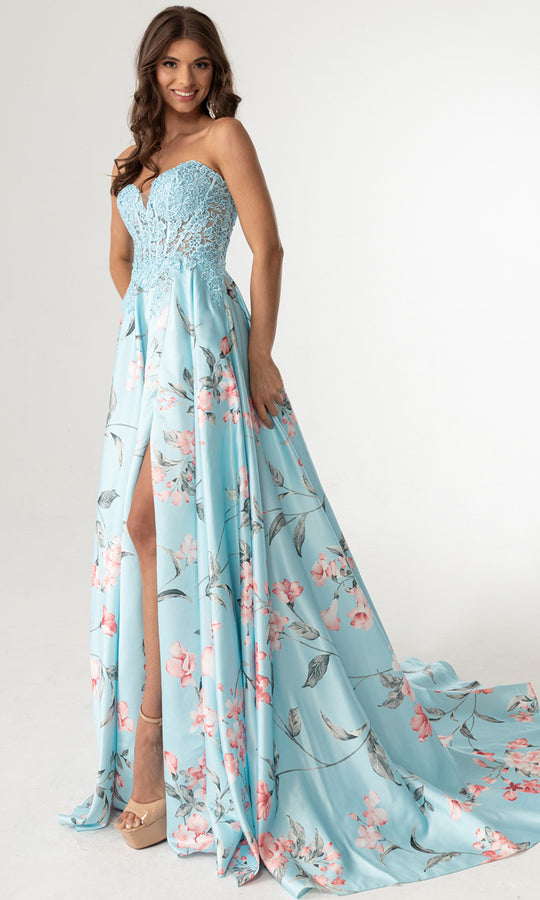 Rachel Allan 71031 - Strapless Lace Floral A-Line Gown