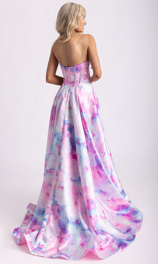 Rachel Allan 71036 - Bow Neckline Watercolor Print Prom Gown