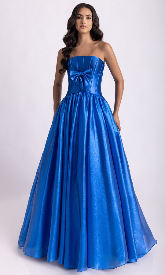 Rachel Allan 71060 - Bow Detail Straight Across Shimmer Organza Gown