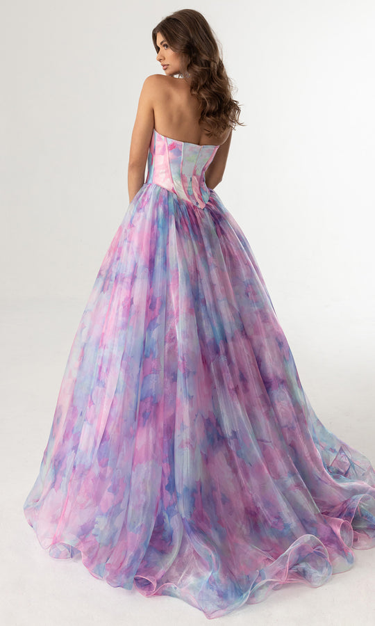 Rachel Allan 71069 - Strapless Watercolor Print Ballgown