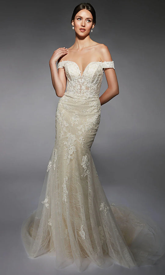 Alyce Paris 7118 - Off Shoulder Lace Fit and Flare Gown