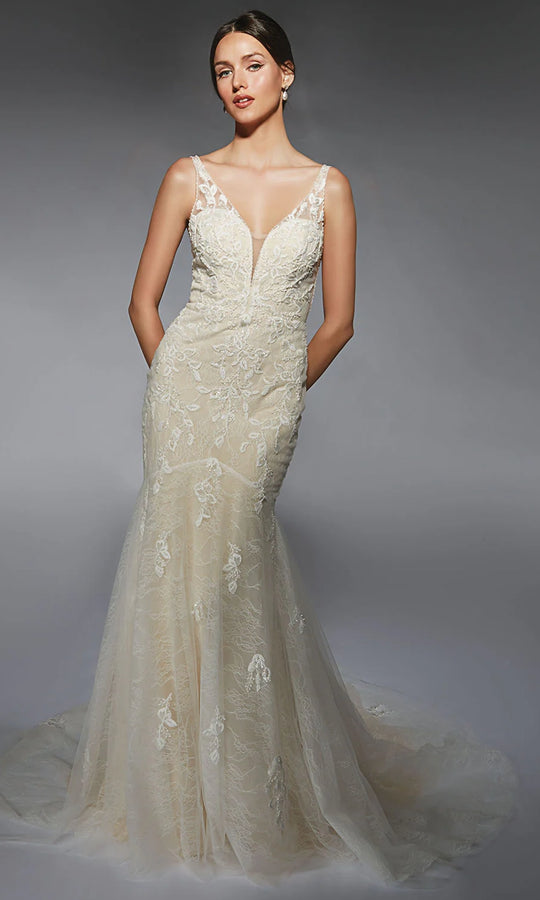 Alyce Paris 7119 - Illusion Plunge Embroidered Trumpet Dress