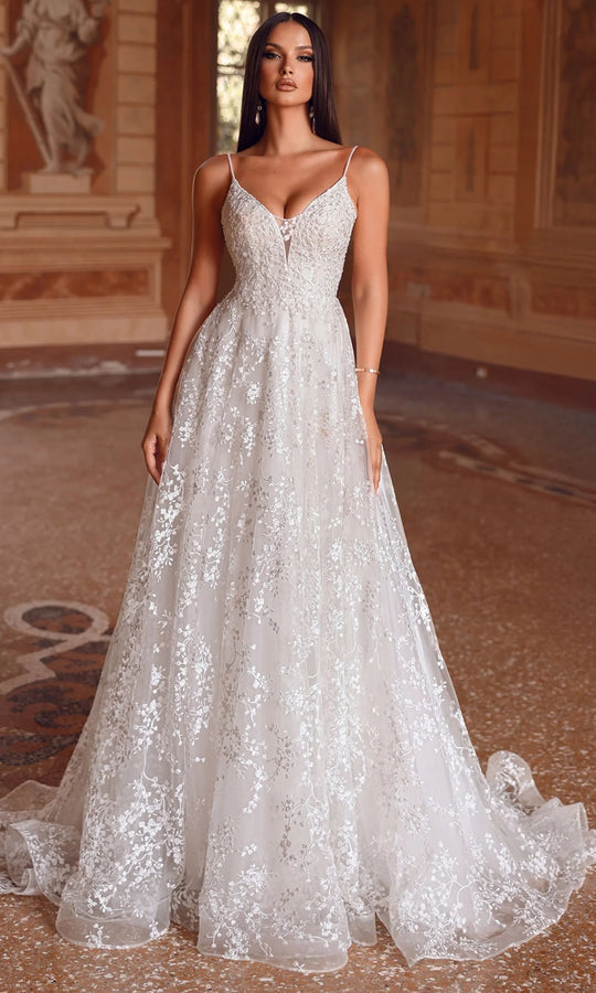 Alyce Paris 7121 - Floral Lace Spaghetti Strap Bridal Dress