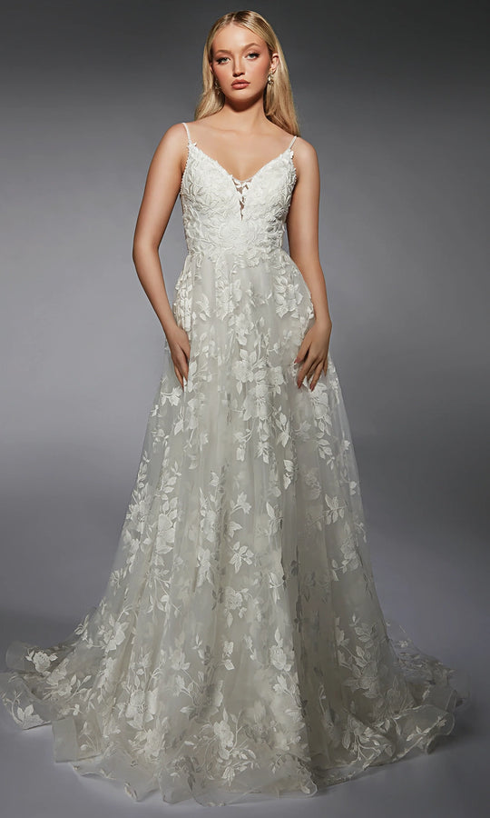 Alyce Paris 7122 - Floral Plunging V-Neck Bridal Ballgown
