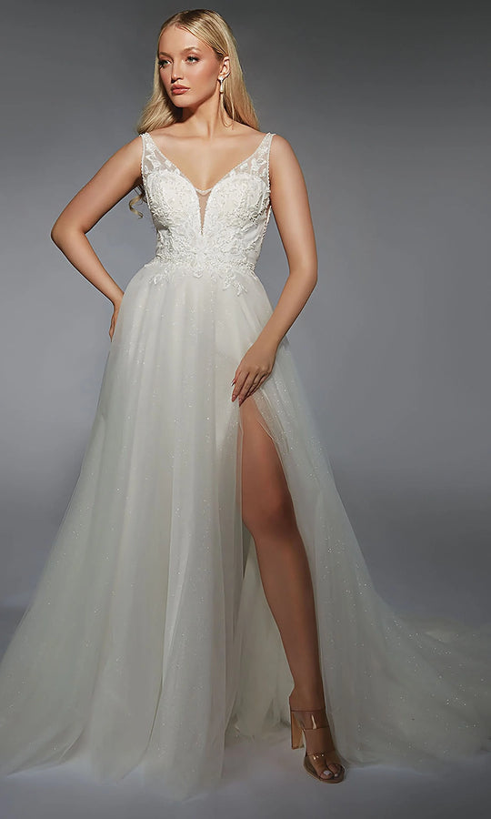 Alyce Paris 7125 - Beaded Lace V-Neck Gown with Slit